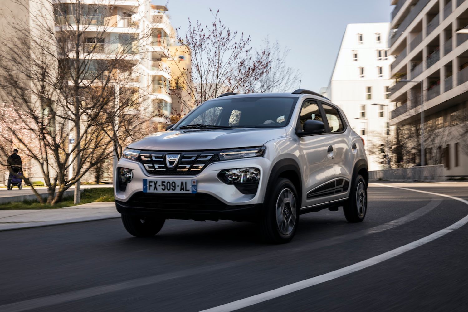 Dacia Spring front tracking action shot